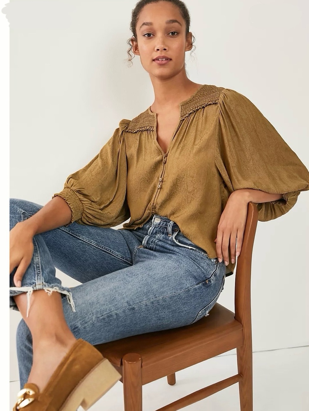 Anthropologie Cacee Jacuard Buttondown Blouse, Small Petite